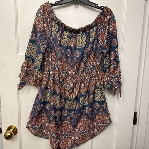 ⭐️ Blush Women's Blouse - Navy and Rust Floral